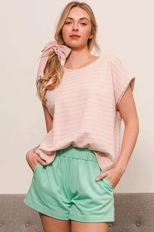 Lime 'N' Chili Striped Muscle Sleeve Top